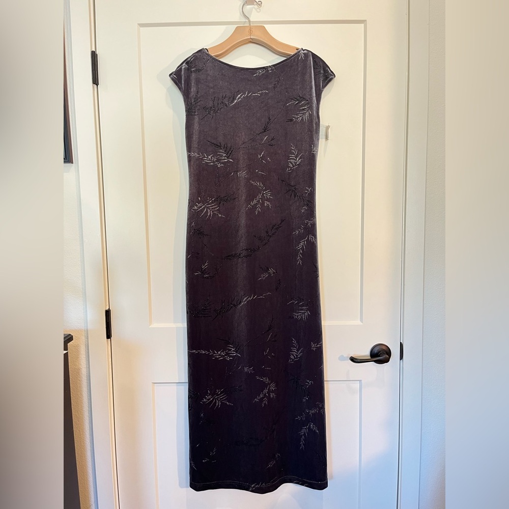 NWT Vtg 90s Y2K Hillard&Hanson gray silver velvet maxi whimsigoth slinky dress